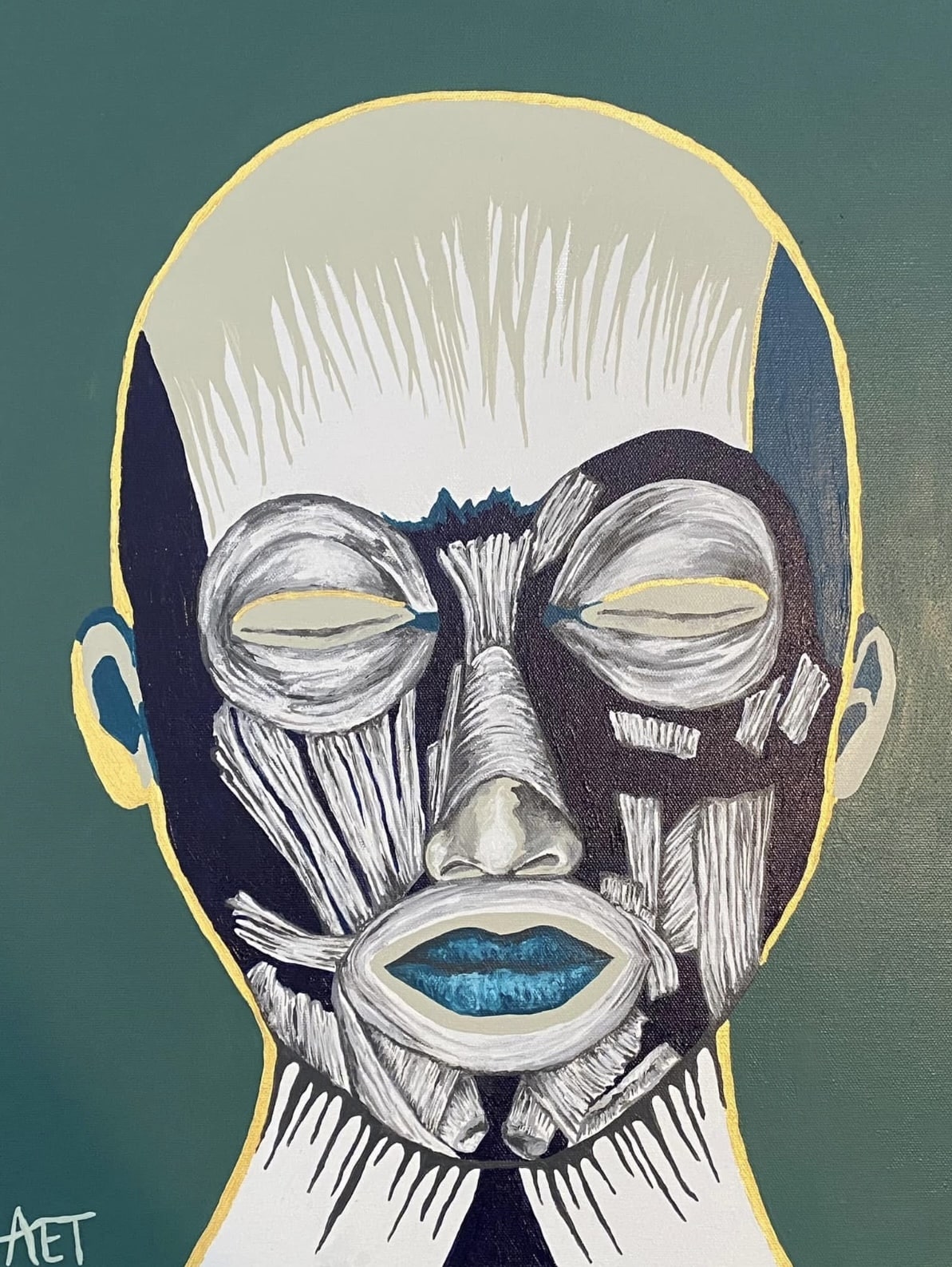 Artwork by Anne custom painting of a human head with muscles showing