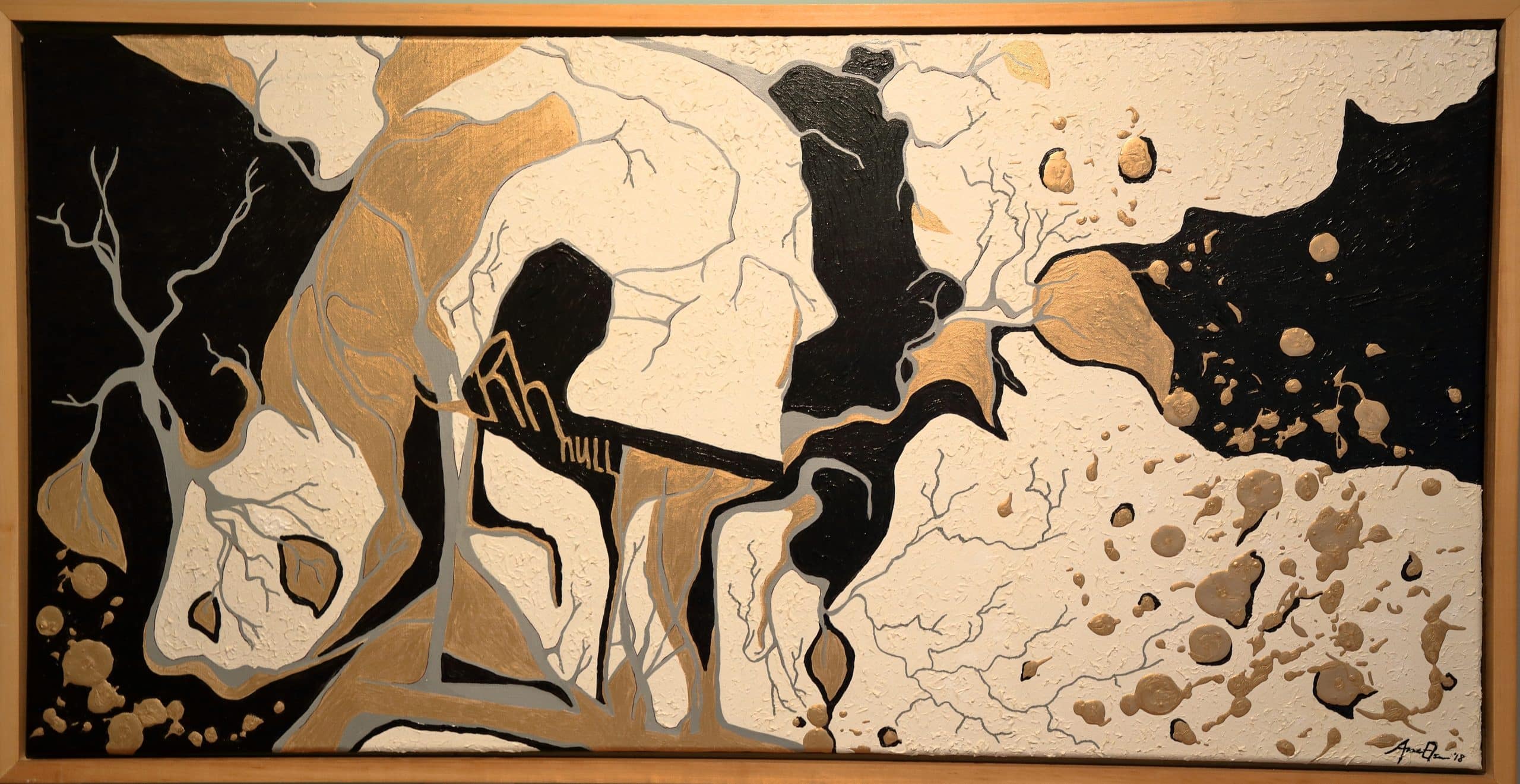 Golden Art by Anne large piece with gold, black and gray paint